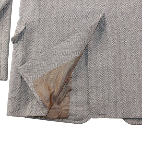 Sports Coat Mens 46L Wool Blend Elbow Patches Herringbone Lt Brown Single Vent - Picture 10 of 16